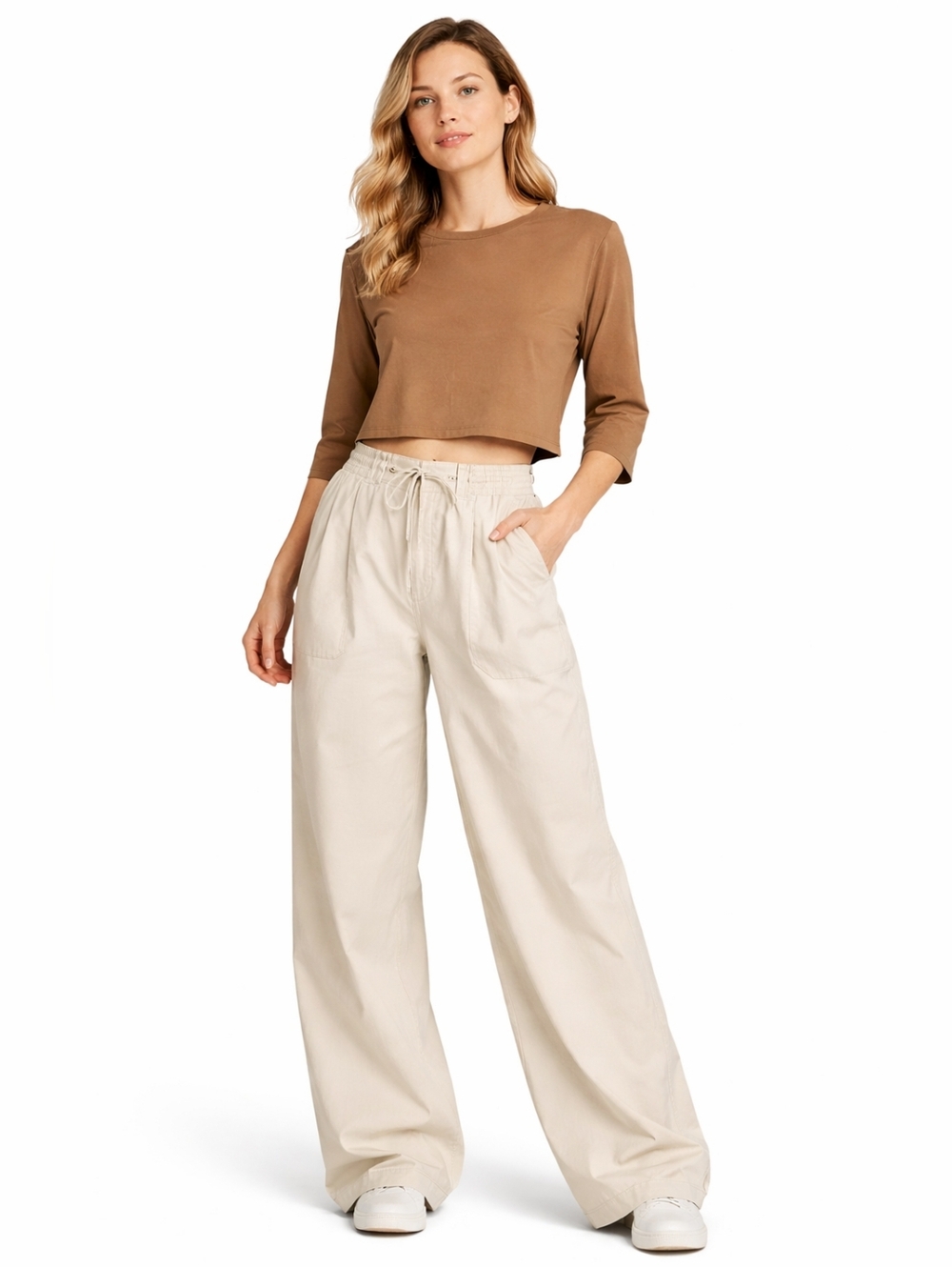 Uniqlo Brown/Tan 3/4 Sleeve Top Sz M